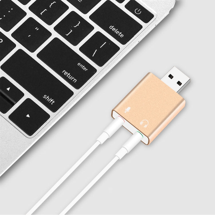 Aluminiumgehäuse 3,5mm Klinke externe USB-Soundkarte HIFI Magic Voice 7.1 Kanal Adapter Treiberfrei für Computer, Desktop, Lautsprecher, Headset, Mikrofon, Aluminium 7.1 Kanal Gold