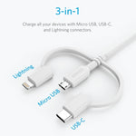 ANKER 3-in-1 8 Pin + Micro USB + USB-C / Type-C Schnittstelle MFI-zertifiziertes Datenkabel