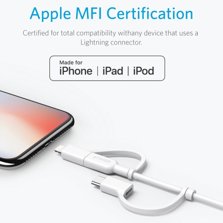 ANKER 3-in-1 8 Pin + Micro USB + USB-C / Type-C Schnittstelle MFI-zertifiziertes Datenkabel