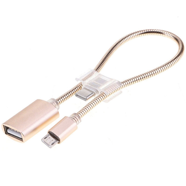24cm 2A Micro-USB auf USB Aluminiumlegierung Schlauch OTG Adapter Datenladekabel mit USB-C / Typ-C Anschluss