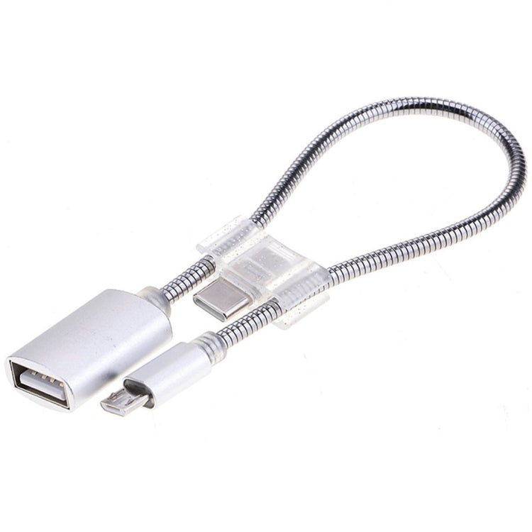 24cm 2A Micro-USB auf USB Aluminiumlegierung Schlauch OTG Adapter Datenladekabel mit USB-C / Typ-C Anschluss