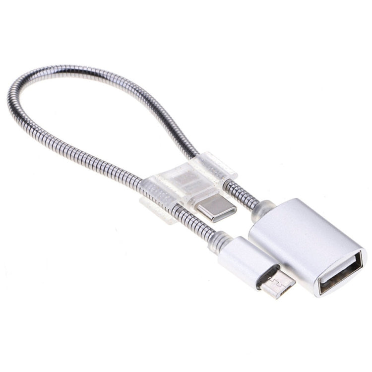24cm 2A Micro-USB auf USB Aluminiumlegierung Schlauch OTG Adapter Datenladekabel mit USB-C / Typ-C Anschluss