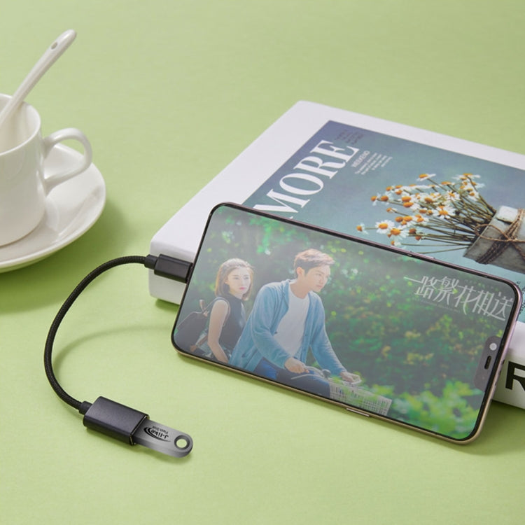 24cm 2A Micro-USB auf USB Aluminiumlegierung Schlauch OTG Adapter Datenladekabel mit USB-C / Typ-C Anschluss
