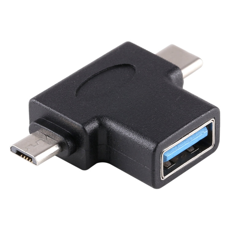Multifunktions-USB-3.0-Buchse- & USB-C-/Typ-C-Stecker- & Micro-USB-Stecker-T-förmiger-OTG-Adapter