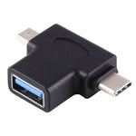 Multifunktions-USB-3.0-Buchse- & USB-C-/Typ-C-Stecker- & Micro-USB-Stecker-T-förmiger-OTG-Adapter