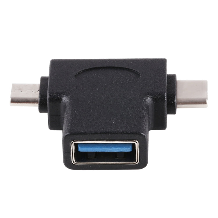 Multifunktions-USB-3.0-Buchse- & USB-C-/Typ-C-Stecker- & Micro-USB-Stecker-T-förmiger-OTG-Adapter