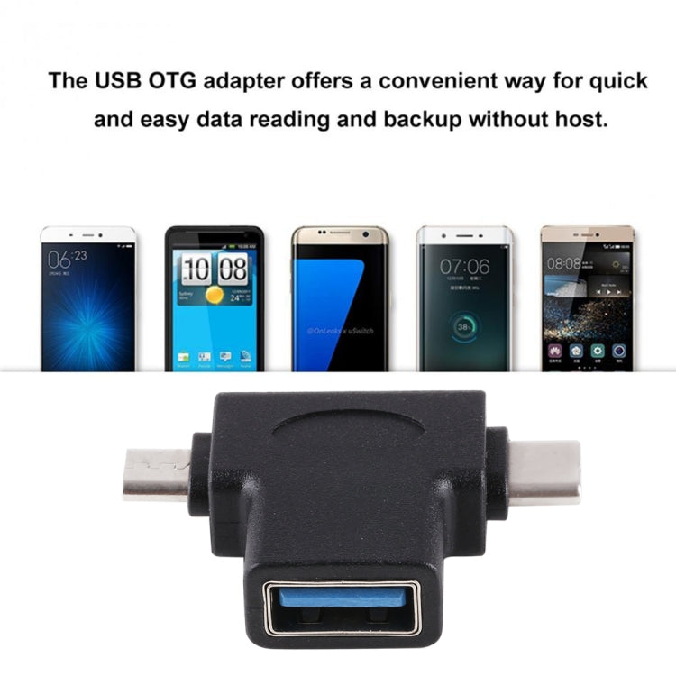 Multifunktions-USB-3.0-Buchse- & USB-C-/Typ-C-Stecker- & Micro-USB-Stecker-T-förmiger-OTG-Adapter