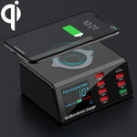 X9 9 in 1 QC 3.0 USB Schnittstelle + 6 USB Ports + PD 65W Ports + QI Kabelloses Schnelllade-Multifunktionsladegerät mit LED-Anzeige, X9