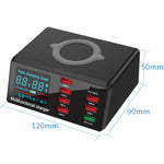 X9 9 in 1 QC 3.0 USB Schnittstelle + 6 USB Ports + PD 65W Ports + QI Kabelloses Schnelllade-Multifunktionsladegerät mit LED-Anzeige, X9