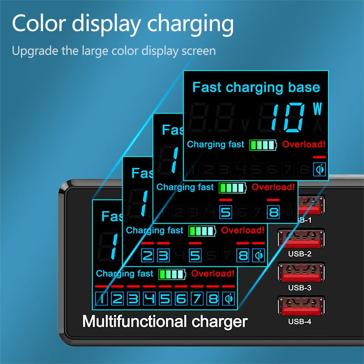 X9 9 in 1 QC 3.0 USB Schnittstelle + 6 USB Ports + PD 65W Ports + QI Kabelloses Schnelllade-Multifunktionsladegerät mit LED-Anzeige, X9