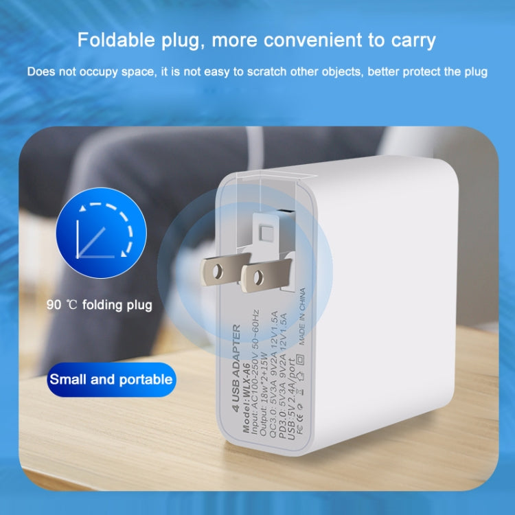 WLX-A6 4-Port USB-Reiseladegerät mit Schnellladefunktion, US-Stecker