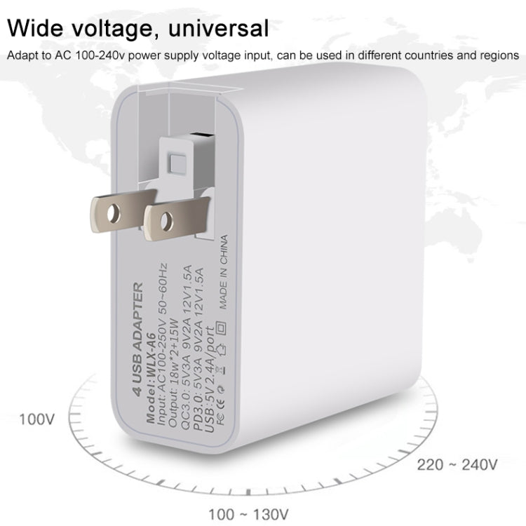 WLX-A6 4 Ports Quick Charging USB-Reiseladegerät Netzteil, AU-Stecker, AU-Stecker