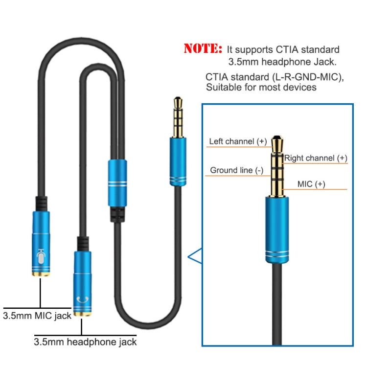 2 in 1 3,5mm Stecker zu Doppel 3,5mm Buchse TPE Hochflexibles Audiokabel Splitter, Kabellänge: 32cm