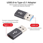 3 Stk. USB-C / Typ-C Buchse auf USB 3.0 Stecker Aluminiumlegierungsadapter, unterstützt Lade- und Übertragungsdaten, USB 3.0