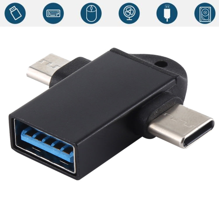 USB 3.0 Buchse auf USB-C / Typ-C Stecker + Micro USB Stecker Multifunktions-OTG-Adapter mit Schlaufenloch