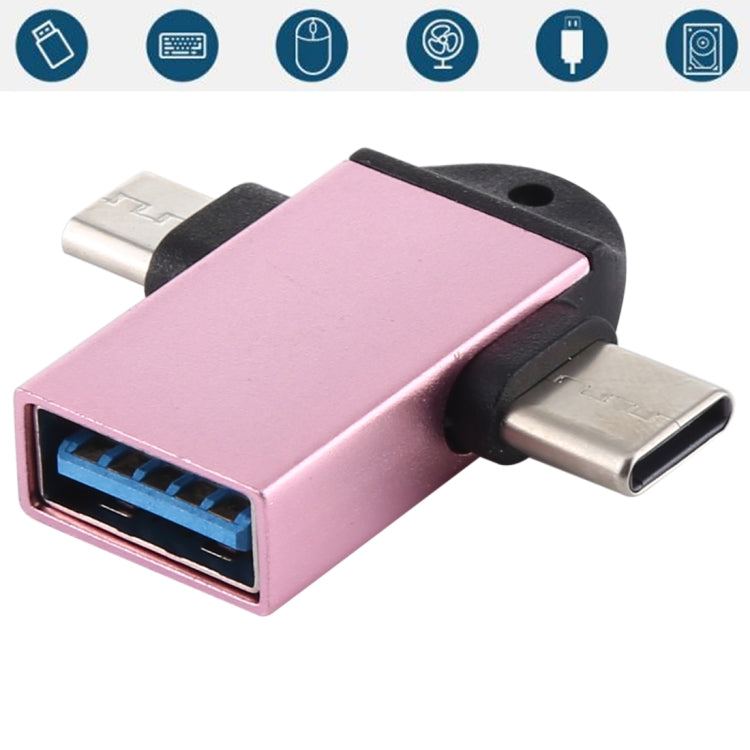 USB 3.0 Buchse auf USB-C / Typ-C Stecker + Micro USB Stecker Multifunktions-OTG-Adapter mit Schlaufenloch