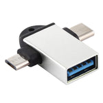 USB 3.0 Buchse auf USB-C / Typ-C Stecker + Micro USB Stecker Multifunktions-OTG-Adapter mit Schlaufenloch