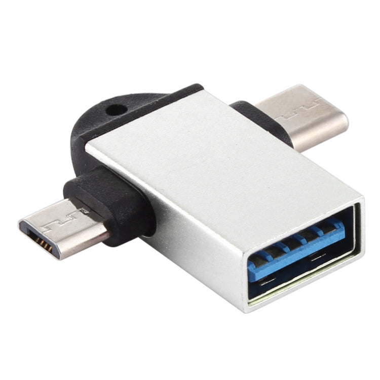USB 3.0 Buchse auf USB-C / Typ-C Stecker + Micro USB Stecker Multifunktions-OTG-Adapter mit Schlaufenloch