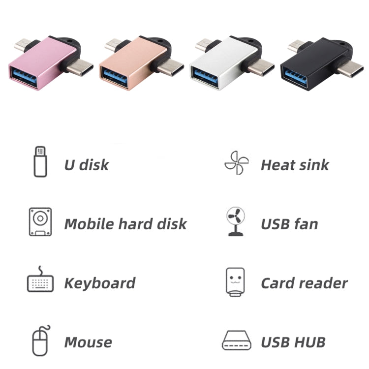 USB 3.0 Buchse auf USB-C / Typ-C Stecker + Micro USB Stecker Multifunktions-OTG-Adapter mit Schlaufenloch