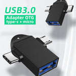 USB 3.0 Buchse auf USB-C / Typ-C Stecker + Micro USB Stecker Multifunktions-OTG-Adapter mit Schlaufenloch