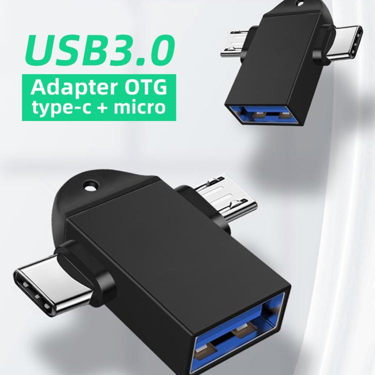 USB 3.0 Buchse auf USB-C / Typ-C Stecker + Micro USB Stecker Multifunktions-OTG-Adapter mit Schlaufenloch