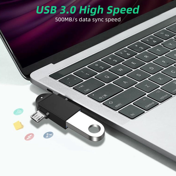 USB 3.0 Buchse auf USB-C / Typ-C Stecker + Micro USB Stecker Multifunktions-OTG-Adapter mit Schlaufenloch