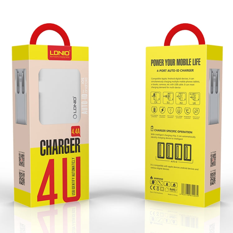 LDNIO A4403 4.4A Smart Travel Charger mit 4 USB-Ports, EU-Stecker, SAS5293AU, SAS5293EU, SAS5293UK, SAS5293US