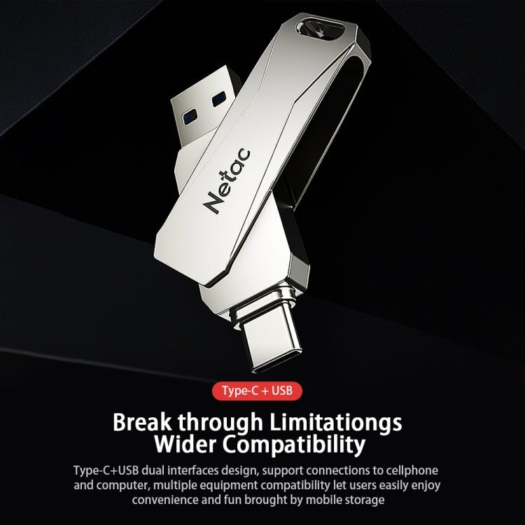 Netac U782C 128GB USB-C / Type-C + USB 3.0 360 Grad Drehung Zinklegierung USB-Stick OTG U Disk, 128GB