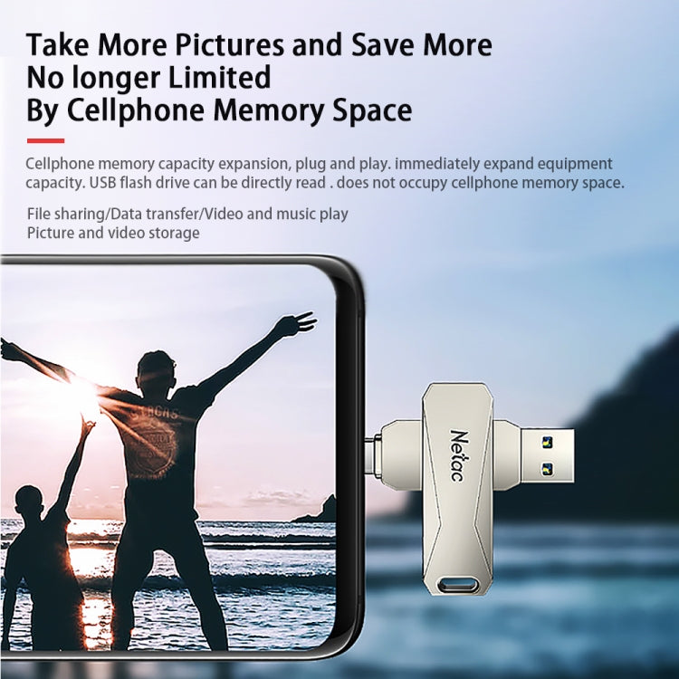 Netac U782C 128GB USB-C / Type-C + USB 3.0 360 Grad Drehung Zinklegierung USB-Stick OTG U Disk, 128GB