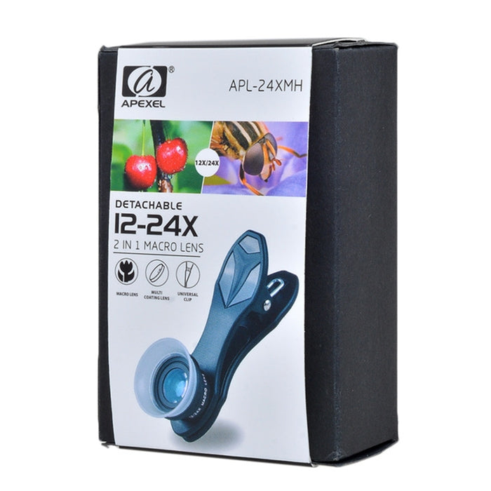 APEXEL APL-24X-H 2-in-1 Universelles Externes 12X & 24X Makro Handyobjektiv mit Gegenlichtblende