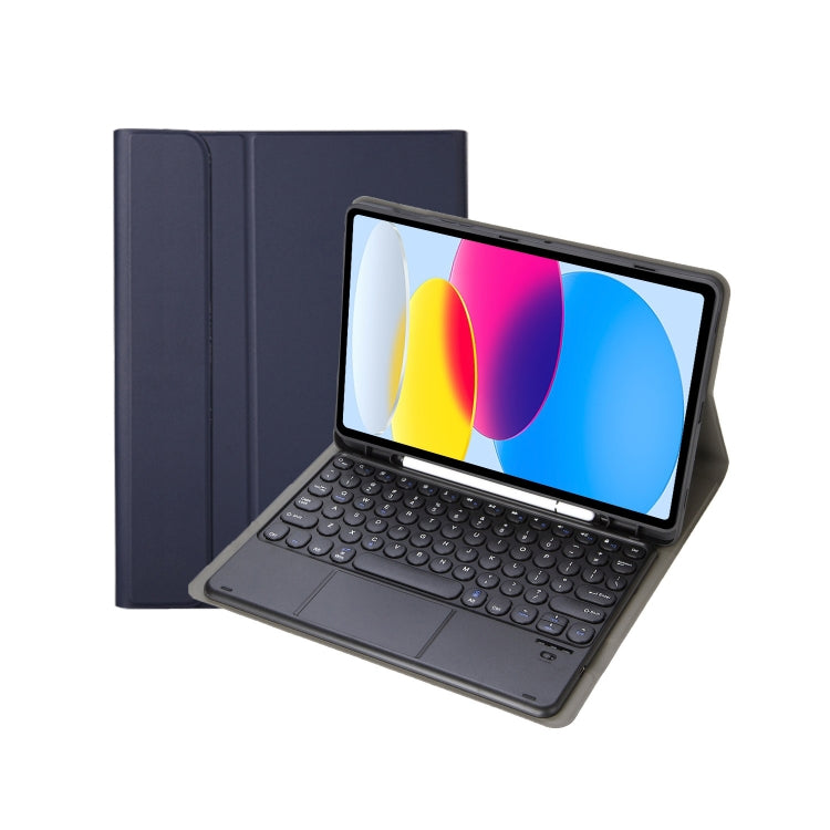 Für iPad 11 2025 / 10. Generation 10,9 2022 YA10B-A Lammlederstruktur Bluetooth Touch-Tastatur Leder-Tablet-Hülle mit Stifthalter, YA10B-A