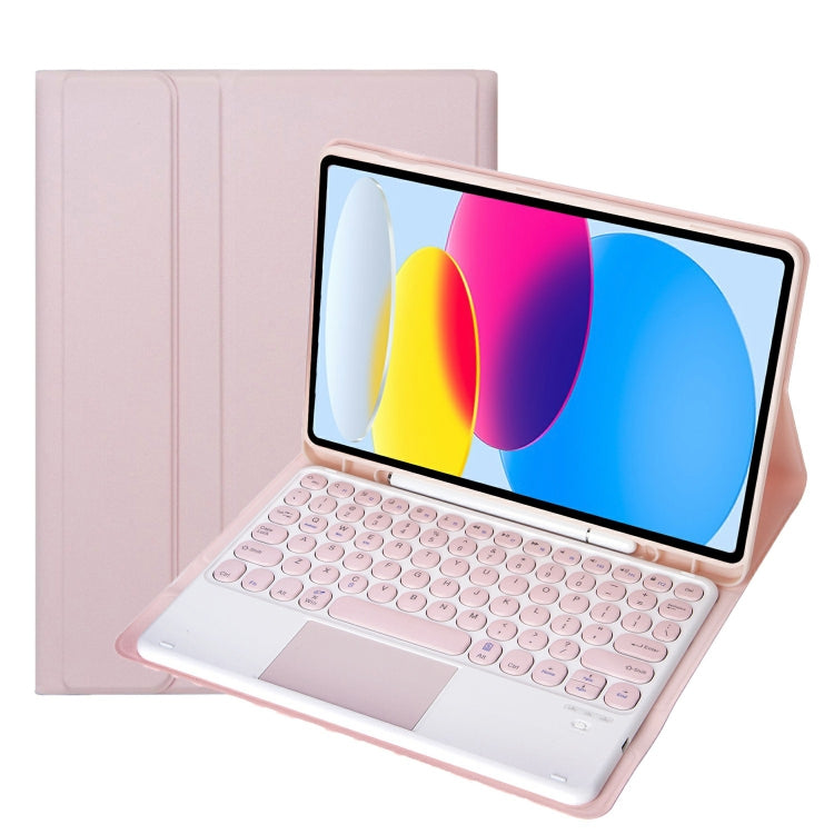 Für iPad 11 2025 / 10. Generation 10,9 2022 YA10B-A Lammlederstruktur Bluetooth Touch-Tastatur Leder-Tablet-Hülle mit Stifthalter, YA10B-A