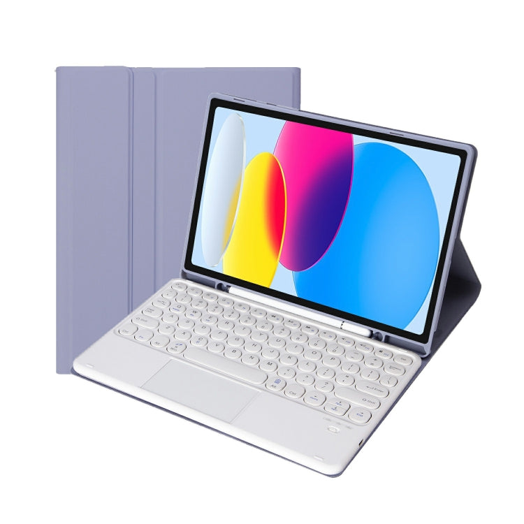 Für iPad 11 2025 / 10. Generation 10,9 2022 YA10B-A Lammlederstruktur Bluetooth Touch-Tastatur Leder-Tablet-Hülle mit Stifthalter, YA10B-A