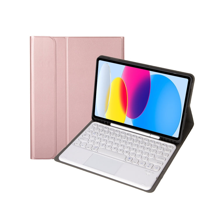 Für iPad 11 2025 / 10. Generation 10,9 2022 YA10B-A Lammlederstruktur Bluetooth Touch-Tastatur Leder-Tablet-Hülle mit Stifthalter, YA10B-A