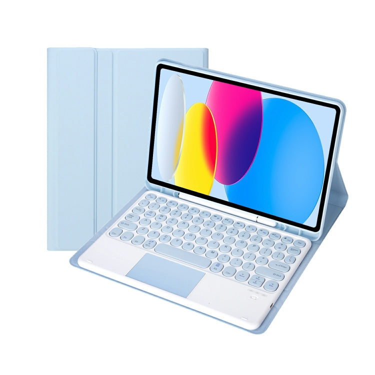 Für iPad 11 2025 / 10. Generation 10,9 2022 YA10B-A Lammlederstruktur Bluetooth Touch-Tastatur Leder-Tablet-Hülle mit Stifthalter, YA10B-A