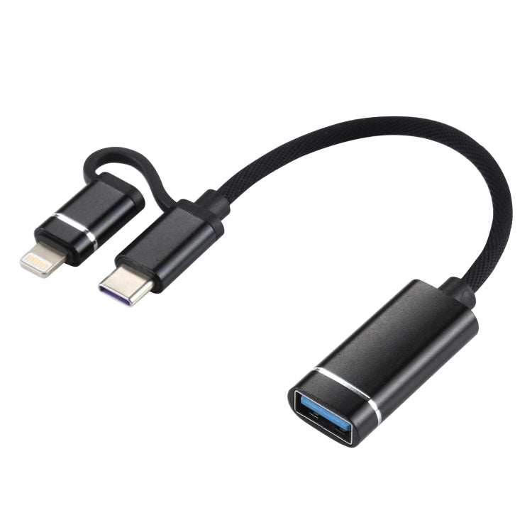 USB 3.0 Buchse zu 8 Pin + USB-C / Type-C Stecker Lade- und Übertragungs-OTG Nylon geflochtenes Adapterkabel, Kabellänge: 11cm, 8 Pin Silber + Weiß, 8 Pin Schwarz, 8 Pin Silber, 8 Pin Rot, 8 Pin Blau