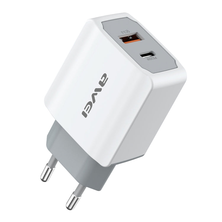 awei PD4 20W PD Type-C + QC 3.0 USB-Schnittstelle Schnelllade-Reiseladegerät mit Datenkabel, EU-Stecker
