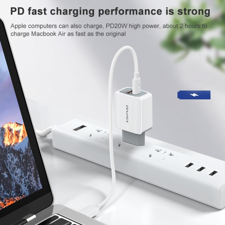 awei PD4 20W PD Type-C + QC 3.0 USB-Schnittstelle Schnelllade-Reiseladegerät mit Datenkabel, EU-Stecker