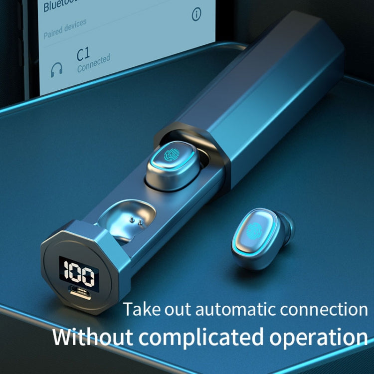 C1 Bluetooth 5.0 TWS Rundes Schornstein-Touch-Digitalanzeige True Wireless Bluetooth-Kopfhörer mit Ladebox, Rundes Schornstein
