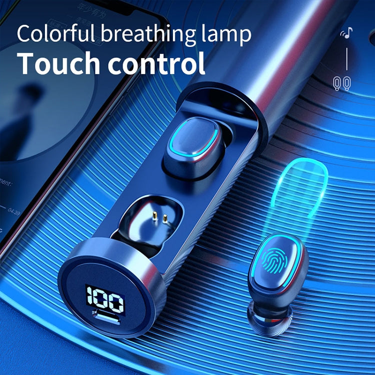 C1 Bluetooth 5.0 TWS Rundes Schornstein-Touch-Digitalanzeige True Wireless Bluetooth-Kopfhörer mit Ladebox, Rundes Schornstein
