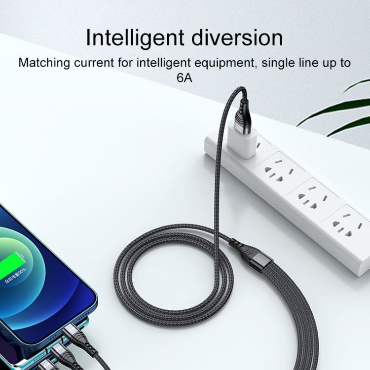 4 in 1 66W 6A USB zu 8 Pin + Micro USB + Dual USB-C / Type-C Schnelllade-Datenkabel, Kabellänge: 1,2m, 1,2m, 1,2m 66W