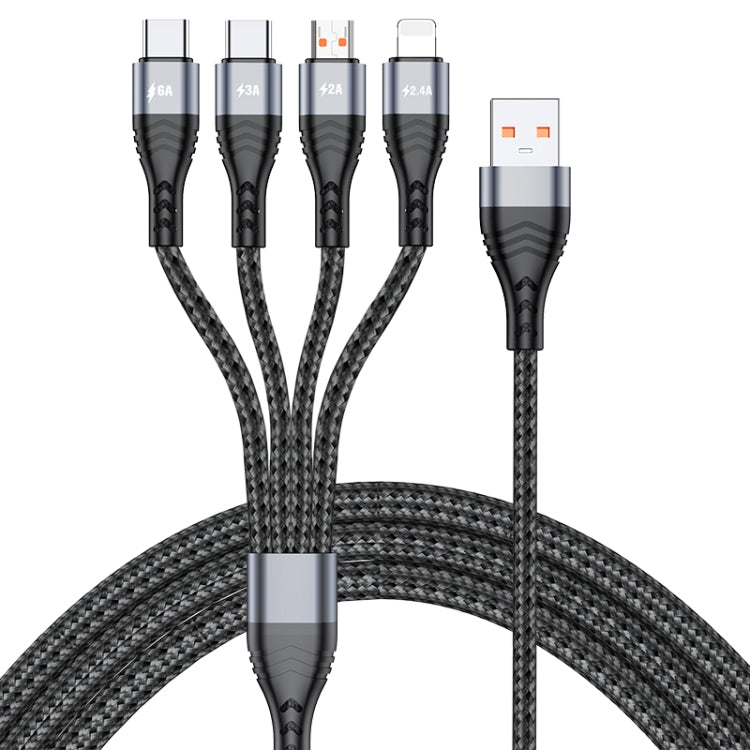 4 in 1 66W 6A USB zu 8 Pin + Micro USB + Dual USB-C / Type-C Schnelllade-Datenkabel, Kabellänge: 2m, 2m, 2m 66W