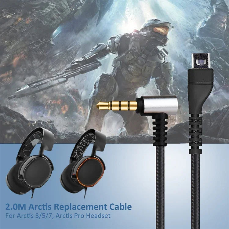 ZS0135 Für SteelSeries Arctis 3 / 5 / 7 Kopfhörer-Audiokabel, Kabellänge: 2m, Audiokabel Schwarz, Audiokabel Silber