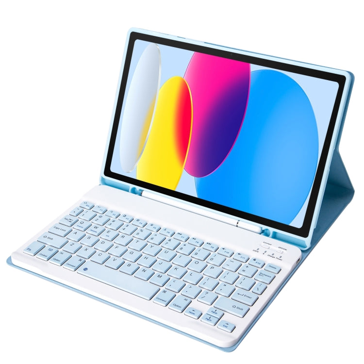 Für iPad 11 2025 / 10. Generation 10,9 2022 A10B Lammlederstruktur ultradünne Bluetooth-Tastatur Leder-Tablet-Hülle mit Stifthalter, A10B