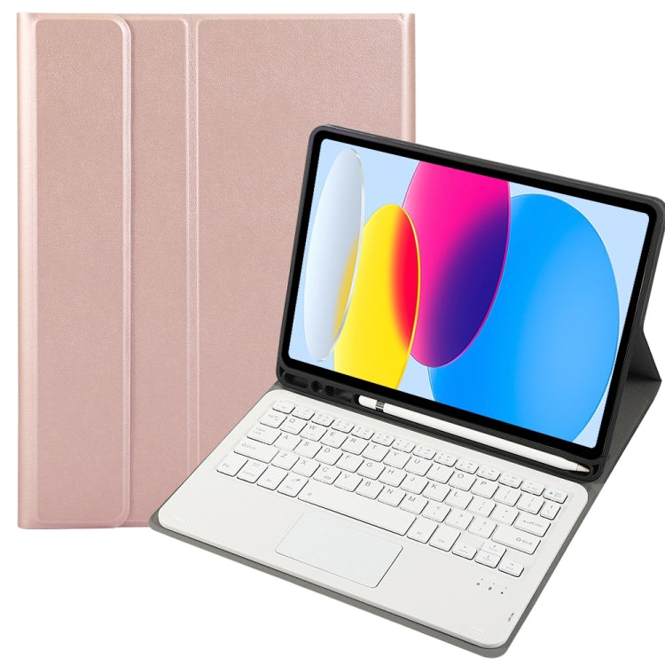 Für iPad 11 2025 / 10. Generation 10,9 2022 A10B-A Lammlederstruktur Bluetooth Touch-Tastatur Leder-Tablet-Hülle mit Stifthalter, A10B-A
