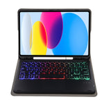Für iPad 11 2025 / 10. Generation 10,9 2022 A10B-AS Lammlederstruktur hintergrundbeleuchtete Bluetooth Touch-Tastatur Leder-Tablet-Hülle mit Stifthalter, A10B-AS