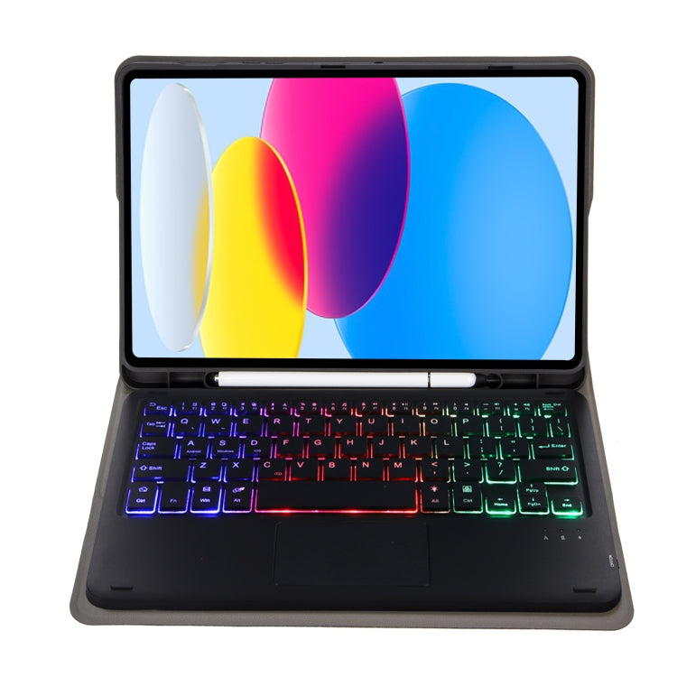 Für iPad 11 2025 / 10. Generation 10,9 2022 A10B-AS Lammlederstruktur hintergrundbeleuchtete Bluetooth Touch-Tastatur Leder-Tablet-Hülle mit Stifthalter, A10B-AS