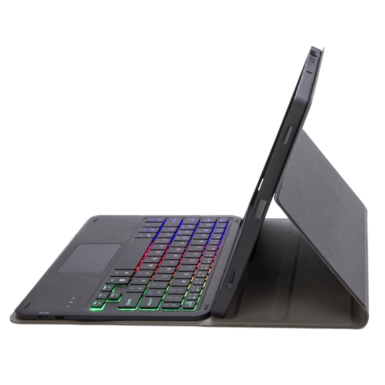 Für iPad 11 2025 / 10. Generation 10,9 2022 A10B-AS Lammlederstruktur hintergrundbeleuchtete Bluetooth Touch-Tastatur Leder-Tablet-Hülle mit Stifthalter, A10B-AS