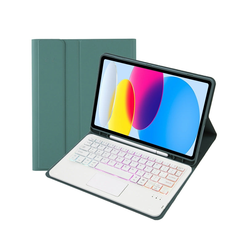 Für iPad 11 2025 / 10. Generation 10,9 2022 A10B-AS Lammlederstruktur hintergrundbeleuchtete Bluetooth Touch-Tastatur Leder-Tablet-Hülle mit Stifthalter, A10B-AS