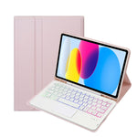 Für iPad 11 2025 / 10. Generation 10,9 2022 A10B-AS Lammlederstruktur hintergrundbeleuchtete Bluetooth Touch-Tastatur Leder-Tablet-Hülle mit Stifthalter, A10B-AS